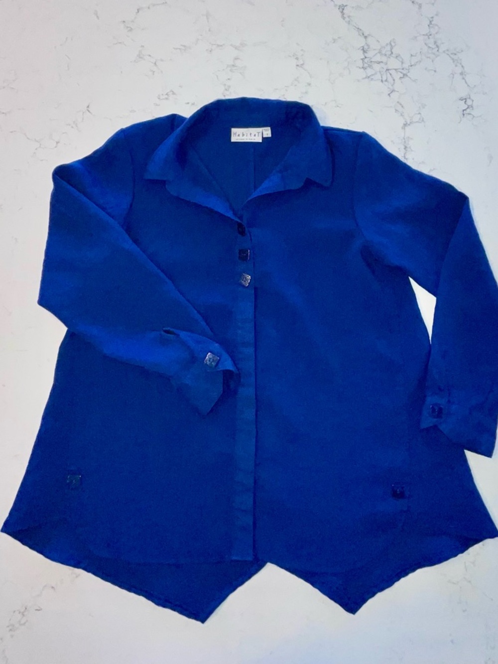 Habitat Blue Long Sleeve Button Up Blouse Tunic Womens Small